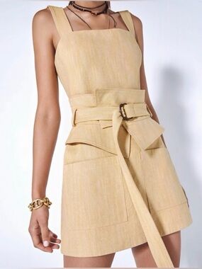 Alexis "Eve" Belted Mini Dress (Missing Belt) in Tan/Yellow Denim - Size Large